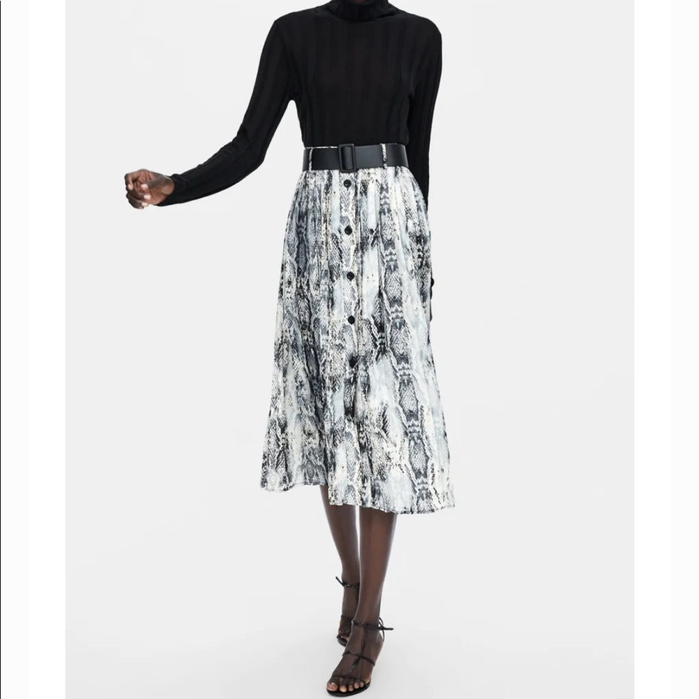 Zara snakeskin pleated midi skirt